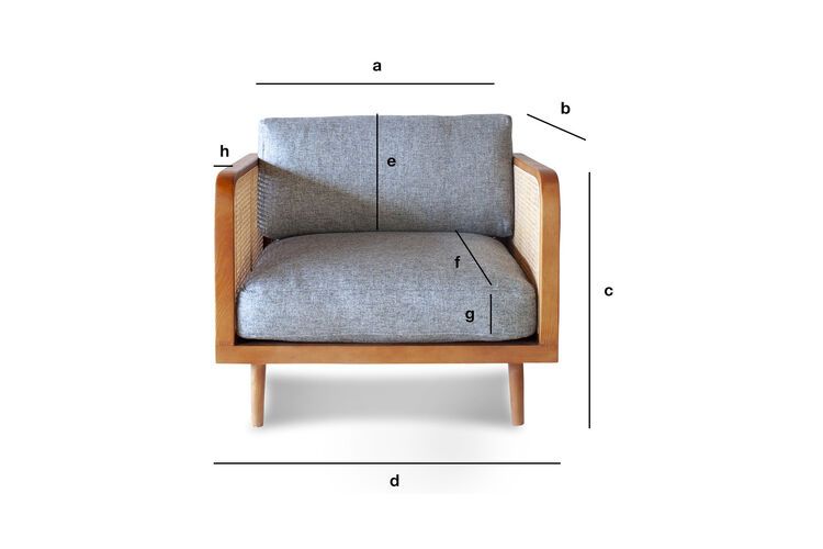 Produktdimensionen Sessel aus Holz und Rohr Starheim