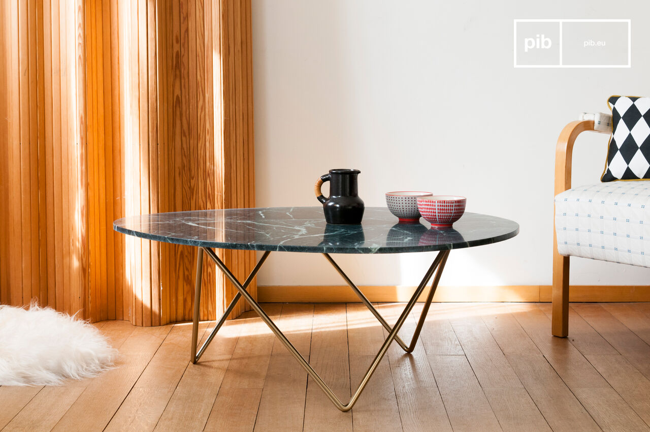Table basse 120 cm plateau marbre vert et piètement noir - OTIS | Maison et Styles