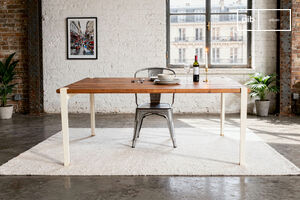 Table en teck massif et métal crème 6 personnes Skagen