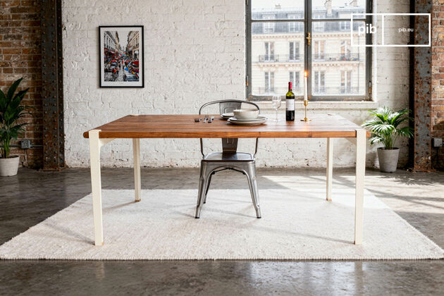 Table en teck massif et métal crème 6 personnes Skagen