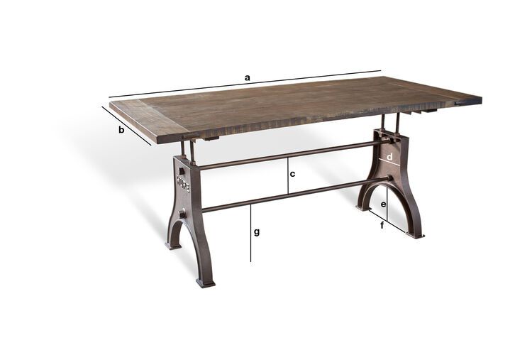 Dimensions du produit Table industrielle ajustable  Silver Lake