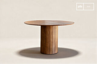 Table ronde en bois teinte noyer 6 personnes Ligna