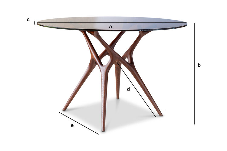 Dimensions du produit Table ronde en verre clair et frêne massif foncé 6 personnes Sylvae