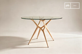 Table ronde en verre et frêne massif clair 6 personnes Sylvae