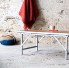 Nice industrial table and light wood tone.