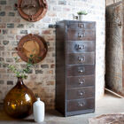 Grote vintage metalen archiefkast met 8 laden.