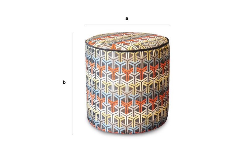 Produktdimensionen Toumani-Puuf aus grafischem Stoff
