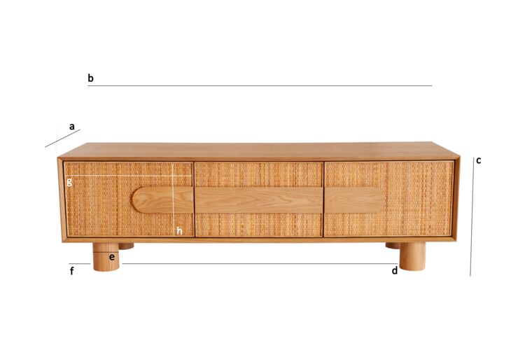 Product Dimensions TV cabinet in light wood with rattan doors Avena