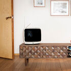 A beautiful TV cabinet with geometric reliefs.