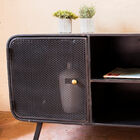 Beautiful mesh doors with gold brass handles.