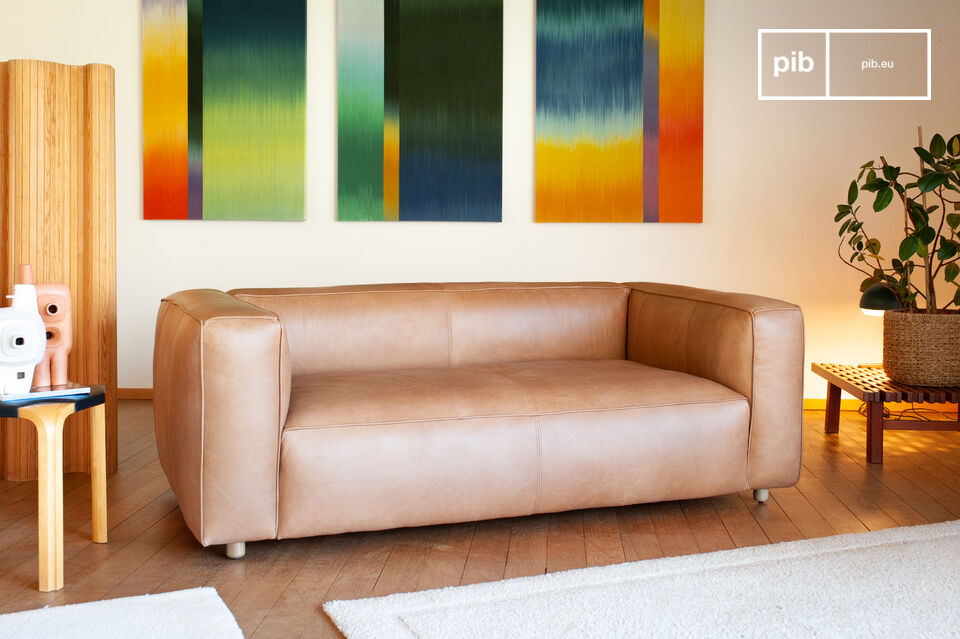 A full grain leather sofa with soft, clean lines
