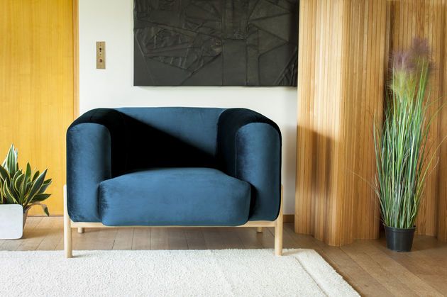 Blauwe fluwelen fauteuil Viela