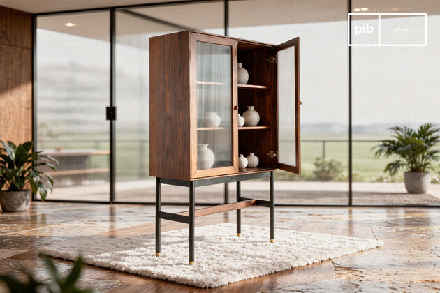 Vitrine en verre cannelé et noyer Velina