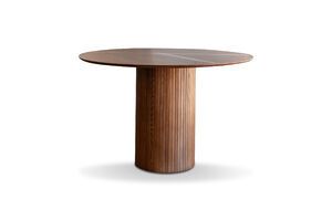 Walnut-tone wood round table for 6 Ligna