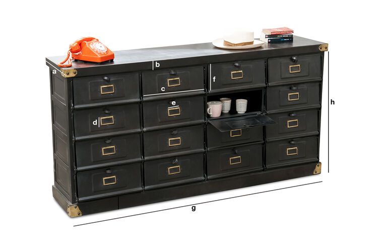 Produktdimensionen Metalltheke mit 16 Klappen Boston