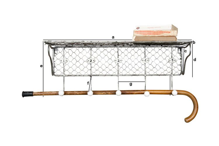 Product Dimensions Wire mesh shelf with numbered hooks