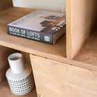 The shelf has beautiful storage space.