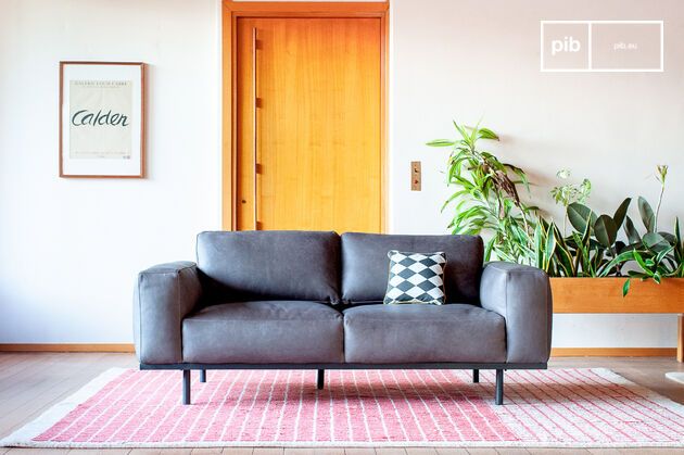 Zweisitzer Sofa aus grauem Leder Almond