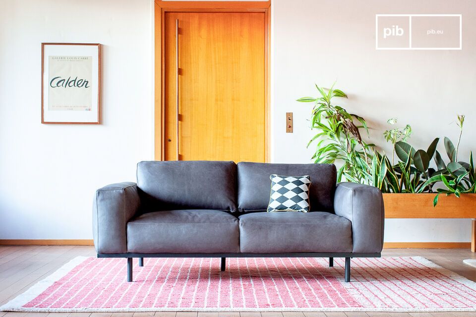 Zweisitzer Sofa aus grauem Leder Almond